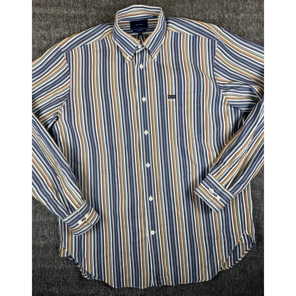 Mens Faconnable Classique Earthtone Striped Button Down Shirt Large